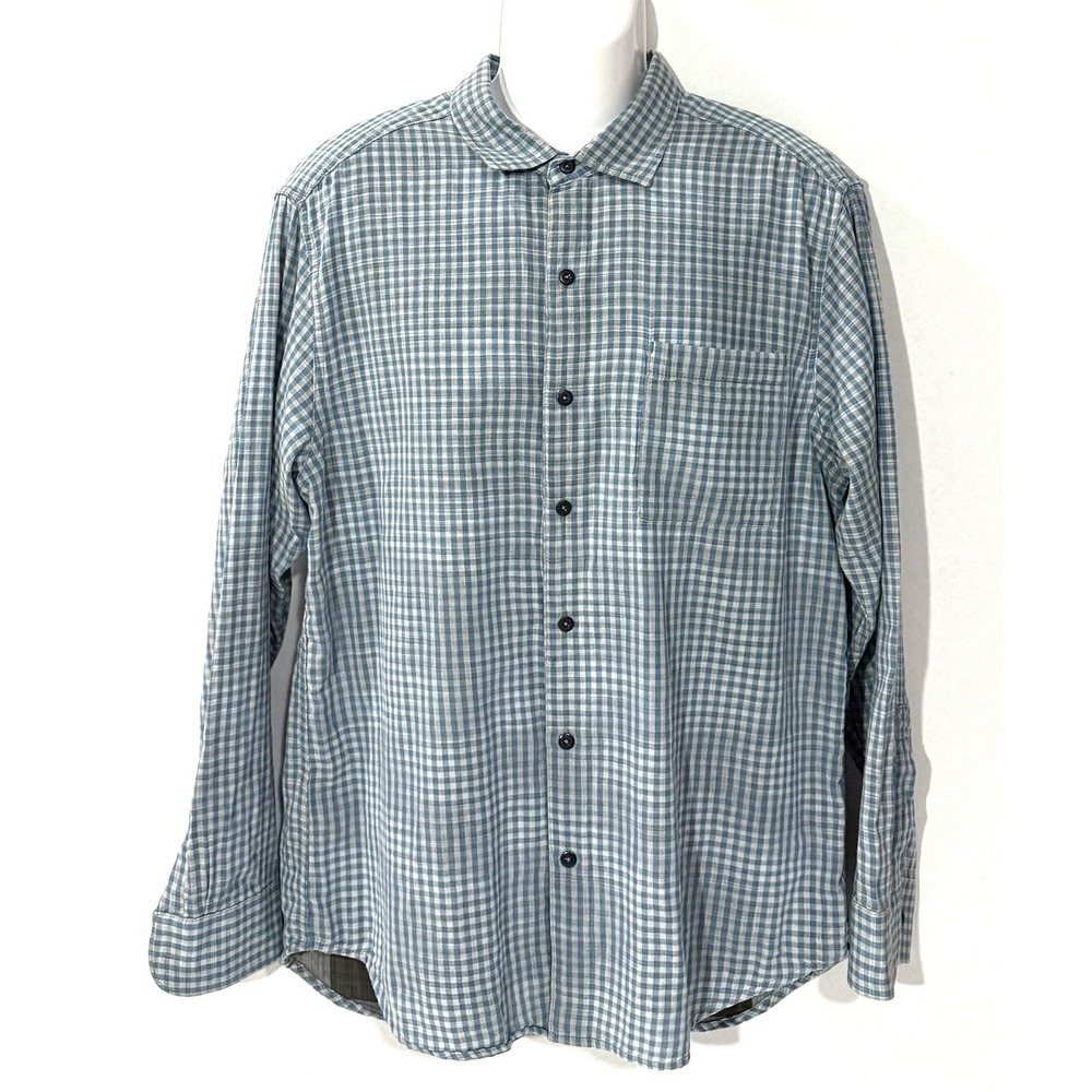Tommy Bahama Shirt Mens Size L Dual Lux Gingham Pebble Gray Cotton Plaid Lined